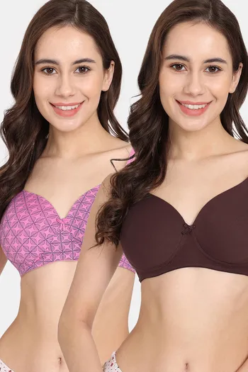 Buy Rosaline Cyber Grove Padded Non Wired 3/4th Coverage T-Shirt Bra (Pack of 2) - Brown Pink